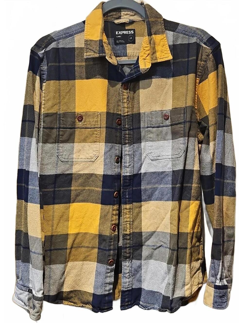 Express Flannel Large Long Sleeve Button Down Shirt Mens Plaid